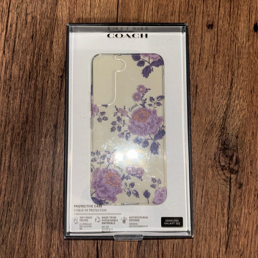 New in box, Coach Samsung Galaxy S22 phone case.